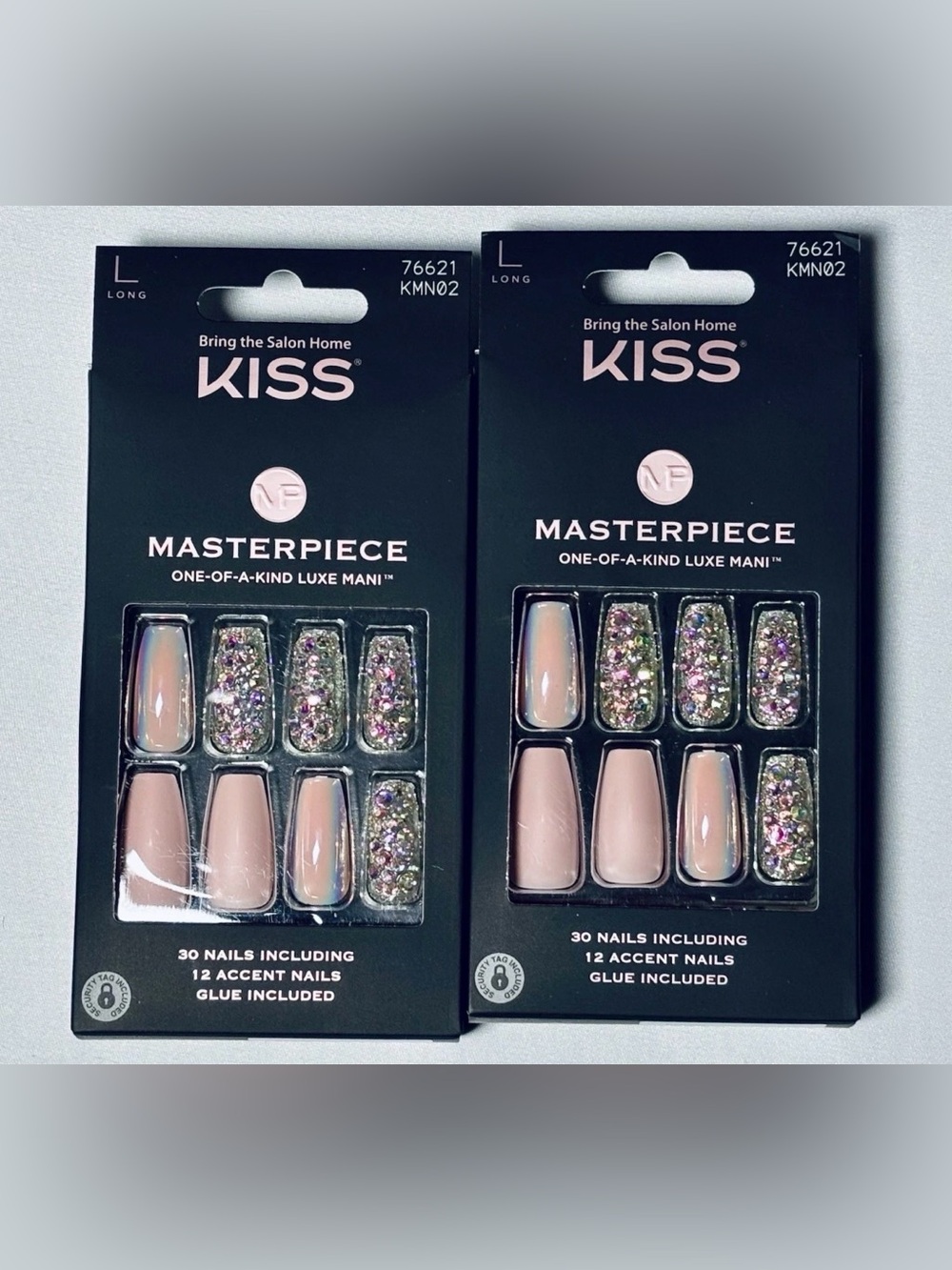 Kiss Masterpiece One-of-a-Kind Luxe At-home Mani w Glue NEW Lot of 2 Long Length